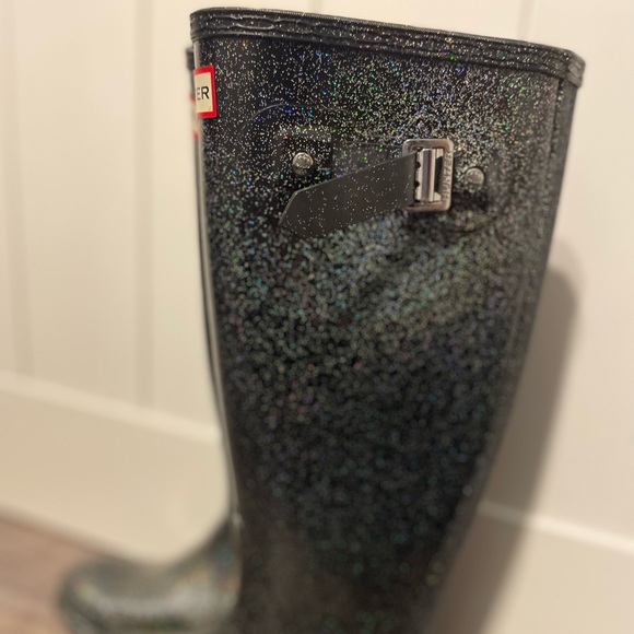 HUNTER Original Starcloud Sparkling Black Tall rain boots women’s shoe sz 6 - Picture 5 of 9